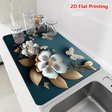 1/10Pcs Alfombrilla de Secado de Platos con Flor Plana 2D para Encimera de Cocina, Alfombrilla de Diatomita Antideslizante, Alfombrilla Absorbente para Café, Alfombrilla de Secado de Platos de Moda para Encimera de Cocina Accesorios de Barra de Café Máquina de Espresso Escurridor de Platos - verde menta - Ver 13