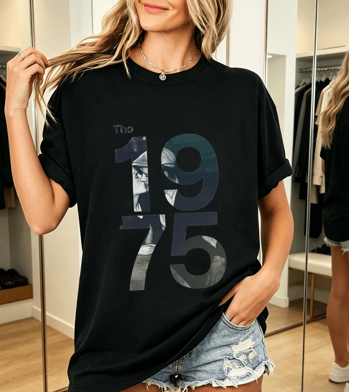 The 1975 T-Shirt, 100% Cotton, Retro Graphic Style - Black - View 1