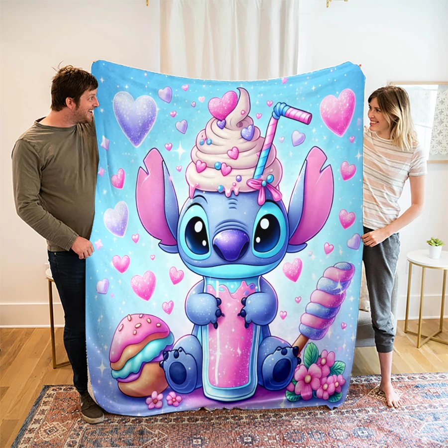 Chăn nỉ in họa tiết hoạt hình Disney Stitch, chăn điều hòa - chăn chần bông 100% polyester, in kỹ thuật số - bộ đồ giường thoải mái cho mọi mùa, quà tặng lý tưởng cho bạn bè và gia đình, chăn nỉ mềm mại - có nhiều kích cỡ, siêu mềm, phù hợp cho sofa/giường, thiết yếu cho mọi mùa - Nhiều màu - Xem 1