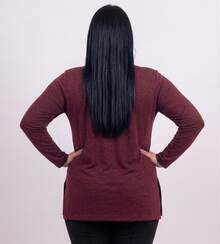 Women's Plain Cardigan Jacket With Slit, Plus Size, Kimono Style - Burgundy - View 5