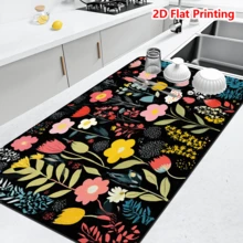 1/10Pcs Tapete de Secado de Platos con Estampado de Flores de Primavera para Encimera de Cocina, Tapetes de Drenaje Resistentes al Calor con Respaldo de Goma Antideslizante, Tapete de Drenaje Super Absorbente que Oculta Manchas, Almohadilla de Estante de Platos Fácil de Limpiar - Negro - Ver 7