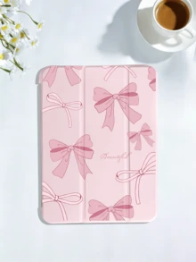 Bow & Minimalist Pattern Tablet Protective Case, Compatible With IPad 7/8/9/10/Pro 12.9/Pro 11/11th Gen (A16) 2025, Galaxy Tab S6 Lite/Galaxy Tab A11+ 2025, Soft Shock-Absorbing Protection, Supports Smart Stand/Auto Wake/Sleep Function - Pink - View 1
