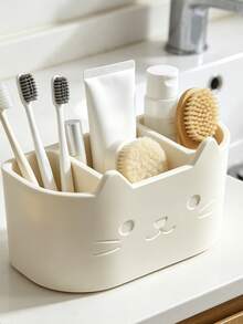 1pc Creative 3-Slot Cat-Shaped Kids Toothbrush Holder, Partitioned Storage Design, Bottom Drainage, Space-Saving Countertop Organizer - Multicolor - View 11