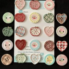 10Pcs/18Pcs/20Pcs/25Pcs/30Pcs/42Pcs/50Pcs/66Pcs Cute Apple, Heart, Circle, Plum Blossom Buttons, Colorful Plaid, Retro Korean Style Handmade Decorative Sewing Buttons, Random Colors & Styles - Multicolor - View 3