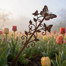 1pc Rustic Metal Butterfly Garden Stake - 12 Inches, Decorative Plant Support Trellis For Yard Art, Weathered Finish - Butterfly - View 5