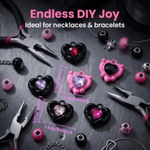 6/12pcs Y2K Black&Pink Color Rhinestone Heart Alloy Pendant DIY Jewelry Making Accessory Sweet Cool Charm - Y2k - View 4
