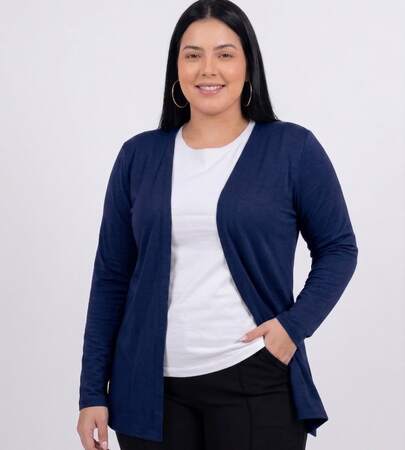 Casaco Cardigan Feminino Liso Fenda Plus Size Kimono