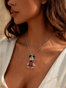 Miniso Disney Mickey Mouse Rhinestone Mouse Pendant Necklace 1Pc Ball Chain Lightweight Comfortable For Women Daily Party Gift Sparkly - Style1 - View 1