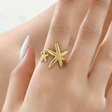 1 pieza Anillo abierto de estrella de mar de cobre, adecuado para mujeres, accesorio de decoración lindo para resort de playa en verano - Amarillo Oro - Ver 3