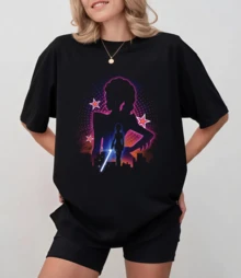 Women's Cyberpunk Neon Style Warrior Silhouette Printed T-Shirt - Black - View 6