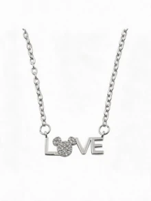 Miniso Dây chuyền mặt treo đầu chuột Mickey Disney Love đính đá rhinestone, tông màu bạc, nhẹ, thoải mái, cho nữ, dùng hàng ngày, đi tiệc, hẹn hò, làm quà tặng, lấp lánh - kiểu1 - Xem 5