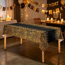 1/3pcs Black Gold Sequin Disposable Plastic Rectangular Tablecloth, Table Cover For Birthday, Wedding, Bride, Holiday, Cake, Dessert, Party Supplies, 137x274cm - Multicolor - View 5