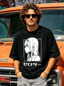 Herren Sommer Lässig Weiches Rundhals Kurzarm-Shirt, Anime Charakter Muster Grafik Frühling und Sommer. Weiß - Schwarz - Übersicht 4