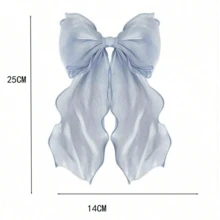 1 pièce Grande pince à cheveux en satin avec nœud, convient aux femmes et aux filles, épingle à cheveux en soie avec longue queue, pince à cheveux française mignonne et esthétique, accessoire pour cheveux, fête de la Saint-Valentin, pinces à cheveux - Bleu ciel - Voir 5