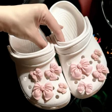 8pcs Pink Bowknot Series Shoe Charms For Clogs Garden Shoes Decoration, DIY Accessories For Women - Pink - View 3