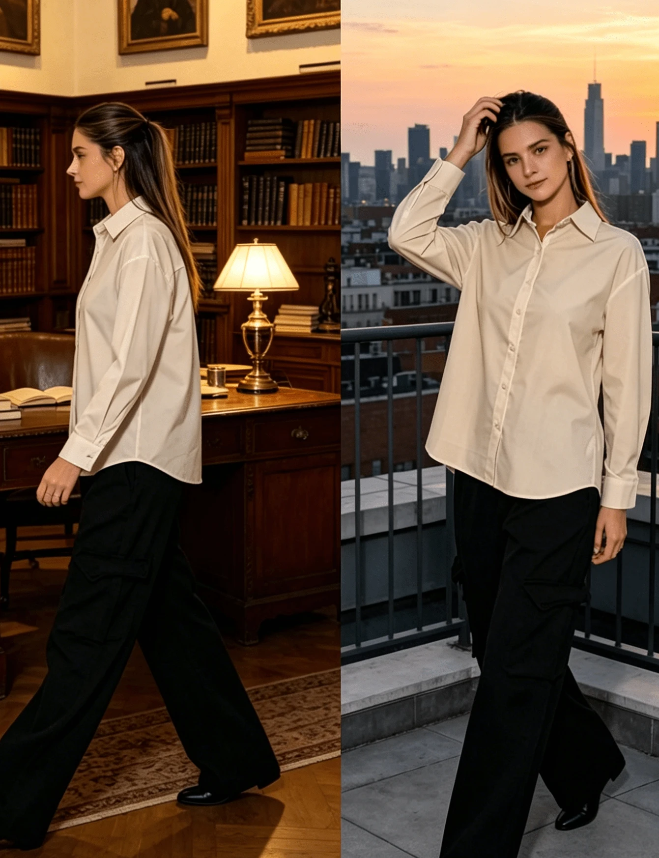 Women's Long-Sleeved Basic Shirt In Pure Cotton. Classic And Versatile For Everyday Wear. Minimalism. - Nude - View 1