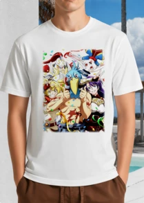 Shangri-La Frontier Unisex Shirt With Anime Party Scene - Bird Warriors And Friends Cheering - Colorful Confetti Illustration - White - View 9