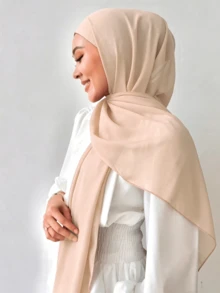 1pc Solid Color Scarf, Women's Casual Chiffon Headscarf, Suitable For Daily Wear - Beige - View 2