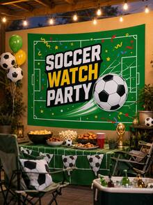 1pc-Football Match Viewing Party Backdrop, Green Stadium-Themed Hanging Cloth With Football Confetti Pattern, Large Sports Photo Backdrop For World Cup Viewing Parties, Match Days, Birthday Parties, Bar Decorations, Made Of Polyester. - Multicolor - View 13
