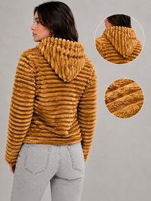 Teddy Coat / Fleece Jacket / Ribbed Fleece Jacket - Camel - Ver 2