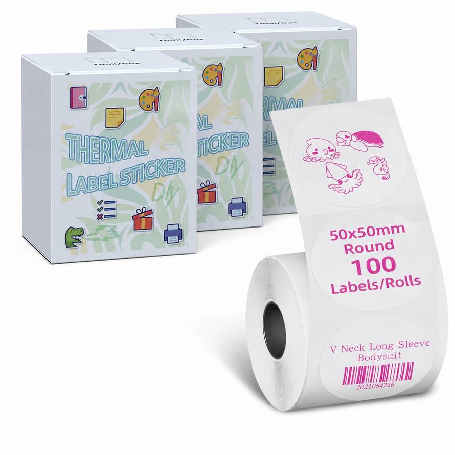 透明粉色圓形熱感貼紙紙 50*50mm 自黏標籤,100張/捲,適用於 M110/M120/M220/M250 印表機,適合 DIY 計劃書貼紙、包裝與整理 - 查看 1