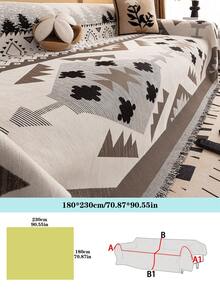 1pc All-Season Bohemian Non-Slip Sofa Cover, High-Weight Chenille Material, Premium Geometric Pattern Sofa Throw, Pet-Friendly Machine Washable Sofa Protector, Tassel Trim Vacation Blanket, Suitable For 1/2/3/4 Seater And Sectional Sofas, Perfect For Living Room Bedroom Sofa Decor, Home Decor Supplies - Chocolate Brown - View 17