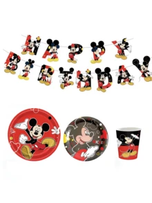 Juego de suministros para fiesta de cumpleaños de Mickey Mouse de Disney, que incluye platos, vasos y pancarta. Conjunto con temática de Mickey perfecto para baby shower, fiesta de cumpleaños, reunión familiar, celebración de vacaciones, aniversario del bebé, decoración de aula y jardín de infantes, así como decoración de fiesta temática para interiores/exteriores. - Multicolor - Ver 7