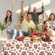 1pc Football Themed Tablecloth - Autumn Sports Party Decor, Maple Leaf Rectangle Plastic Tablecloth Cover, Multiple Sizes Available - A - View 2