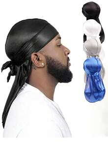 1pc Men's Satin Pirate Hat Bandana, Made Of Smooth Artificial Silk Fabric, Street Hip-Hop Style, Adjustable Back Strap Design, Anti-Frizz And Anti-Static; Suitable For Daily Outings, Sports, Hair Care, As Well As Parties Or Festival Holidays. Multi-Color Options, Balancing Practicality And Personalized, Easily Create A Neat And Fashionable Street Look - Multicolor - View 5