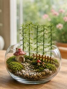 5件/1套人造竹莖，仿真綠色植物插花棒，適用於花盆，室內盆栽裝飾假竹枝，居家辦公桌面常綠植物插飾，逼真綠植插棒，適用於生態缸與多肉盆栽 - 5pcs竹子 - 查看 3