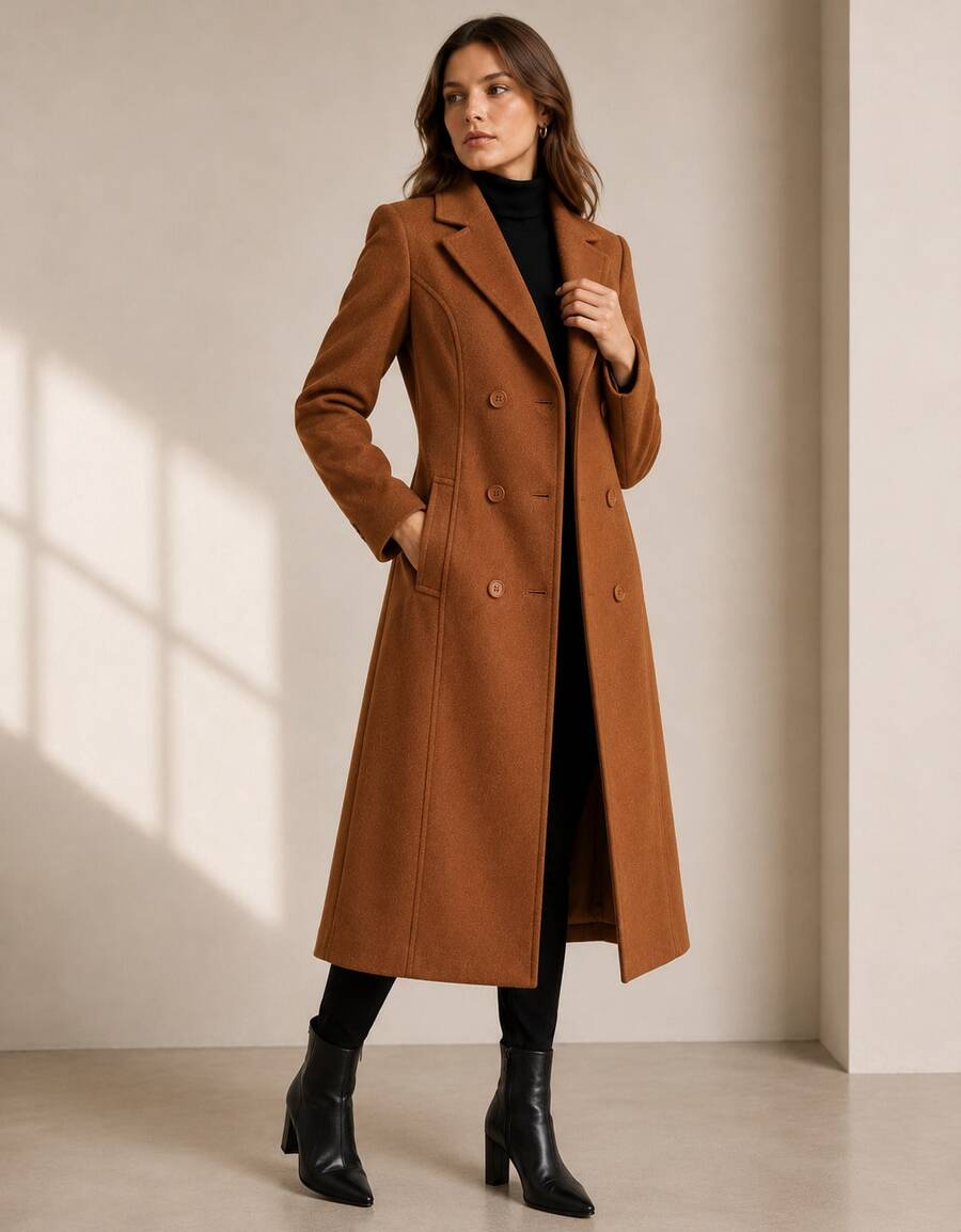 Winter Coat Jacket, Lined, Luxury Overcoat - 駝色 - 查看 1
