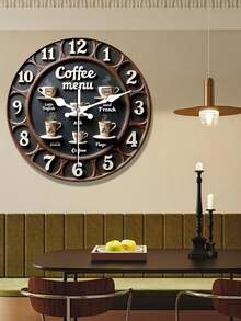 10/12 Inch Silent Coffee Menu Wall Clock - 2D Wooden Quartz Design With English And French Coffee Themed, Ideal For Kitchen, Dining Room Or Cafe Decor, Silent Wall Clock | Retro Clock Design | Silent Operation, 2D Flat - Multicolor - View 5