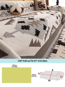 1pc All-Season Bohemian Non-Slip Sofa Cover, High-Weight Chenille Material, Premium Geometric Pattern Sofa Throw, Pet-Friendly Machine Washable Sofa Protector, Tassel Trim Vacation Blanket, Suitable For 1/2/3/4 Seater And Sectional Sofas, Perfect For Living Room Bedroom Sofa Decor, Home Decor Supplies - Chocolate Brown - View 16
