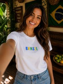 T-Shirt/Blouse For The Brazilian National Team, Brazil World Cup, All Sizes, Family, Patriotic, , Soccer, Unisex, Exclusive BrazilCore - 白色 - 多彩的巴西 - 查看 2