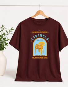 Women's Burgundy Short-Sleeved Crew Neck T-Shirt With "Caramel Made In Brazil" Print, Medium Stretch Fabric, Regular Fit. - 酒紅色 - 查看 3