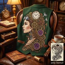 2Pcs Steampunk Woman Stencil, Reusable Clock Female Line Art Stencils, Plastic Steampunk Art DIY Templates For Wall, Furniture, Fabric, Home Decor, Craft Supplies - Steampunk Woman - View 6