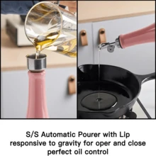 1 Set (1 Ceramic Bottle With 2 Pour Spouts And 1 Funnel) Ceramic Olive Oil Dispenser Bottle With Stainless Steel Leak-Proof Pour Spout, Modern Glass Oil Bottle For Kitchen Cooking - View 4
