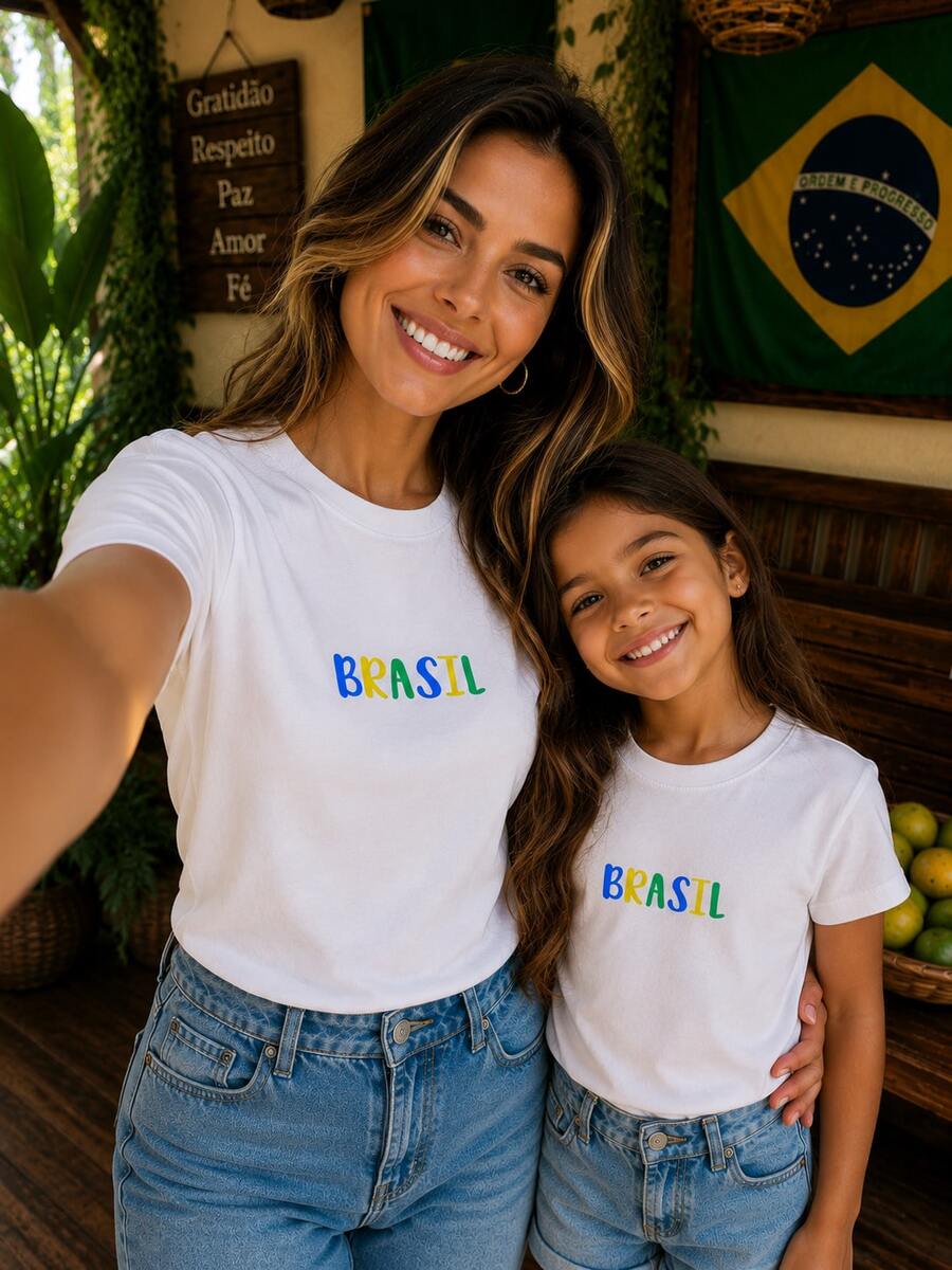 T-Shirt/Blouse For The Brazilian National Team, Brazil World Cup, All Sizes, Family, Patriotic, , Soccer, Unisex, Exclusive BrazilCore - 白色 - 多彩的巴西 - 查看 1
