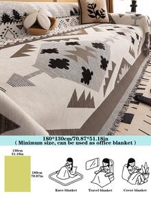 1pc All-Season Bohemian Non-Slip Sofa Cover, High-Weight Chenille Material, Premium Geometric Pattern Sofa Throw, Pet-Friendly Machine Washable Sofa Protector, Tassel Trim Vacation Blanket, Suitable For 1/2/3/4 Seater And Sectional Sofas, Perfect For Living Room Bedroom Sofa Decor, Home Decor Supplies - Chocolate Brown - View 12
