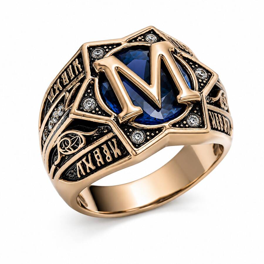 1pc Vintage Punk Style Solid Copper Letter M Cubic Zirconia Diamond Appearance Ring For Men, Suitable For Birthday, Valentine's Day, Daily Wear - Bronze - View 1