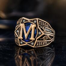 1pc Vintage Punk Style Solid Copper Letter M Cubic Zirconia Diamond Appearance Ring For Men, Suitable For Birthday, Valentine's Day, Daily Wear - Bronze - View 4