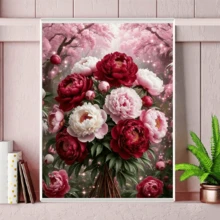 1件 30x40cm/12x16in 5D DIY 全鑽畫套裝,紅粉牡丹花束配櫻花背景設計,水鑽馬賽克藝術,手工牆飾適合客廳臥室,家居裝飾成人初學者禮物 - 圓鑽 - 查看 10