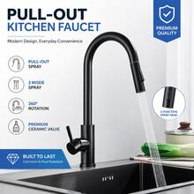 Matte Black Pull-Out Kitchen Faucet, 360° Swivel Single Handle Sink Tap, 2 Spray Modes Pull-Down Kitchen Mixer Faucet, Suitable For Farmhouse, RV, Multi-Function Bar Sink, Modern Stainless Steel Design - Black - View 8