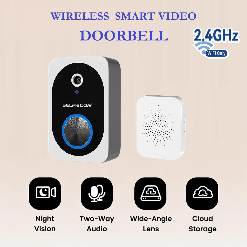 Wireless Smart Video Doorbell Camera, Remote Intercom With Two-Way Audio, App Remote Control, 3-Day Free Loop Cloud Storage, Long Battery Life, Portable Design, Indoor Chime, Easy Installation, No Wiring, App Alerts Anytime, Smart Home Security Solution - White - View 1