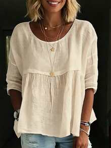 Plus Size Women's Solid Color Ruffle Blouse White Shirt Casual Wear - Apricot - View 1