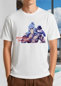 White Unisex T-Shirt Shangri-La Frontier With Blue Bird Warrior And Rabbit In Top Hat - Fun Anime Fantasy Design - White - View 10