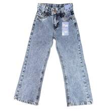 Calça Jeans Wide Leg Infantil Feminina Lavagem Clara – Moderna, Confortável e Cheia de Estilo - Azul Empoeirado - Visão 2