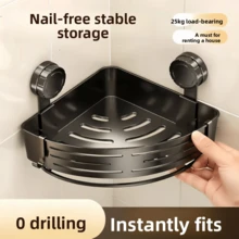 Estante de almacenamiento triangular para baño con ventosa, sin perforación, para pared, para gel de ducha, montado en la pared, para lavabo - Traje gris de doble capa - Ver 5