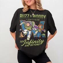 Disney Women's And Men's T-Shirts Classic Buzz And Woody Partnership Printed Oversized T-Shirts, 100% Cotton Retro Short-Sleeved Casual Shirts, And Graphic Printing T-Shirts For  Themed Matching Outfits - màu đen - Xem 1