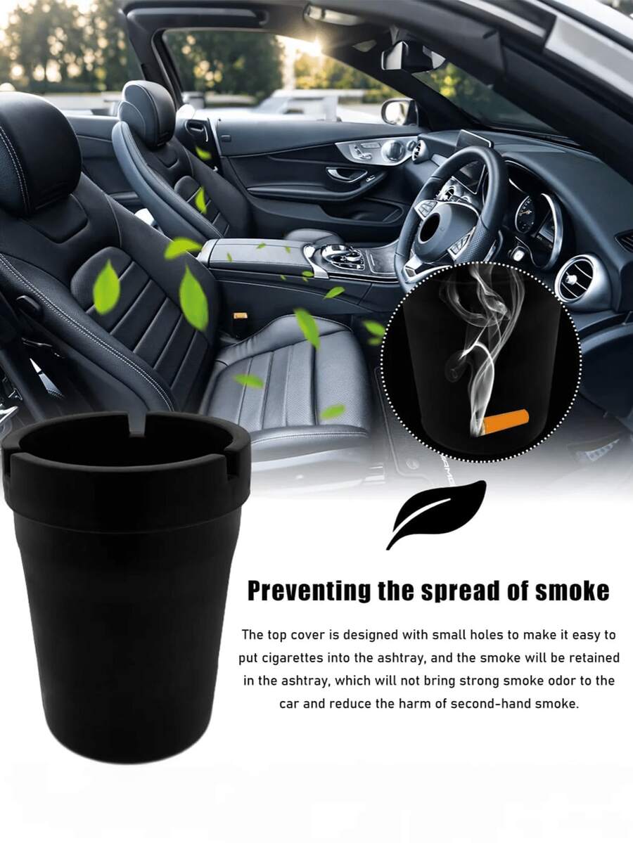 便攜式汽車菸灰缸附蓋,無煙防風自動熄滅,無味密封式灰杯,適用於大多數汽車杯架,通用汽車內飾配件 - A - 查看 1